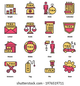 tax icon line color  vector set