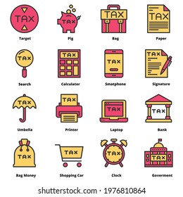 tax icon line color vector set