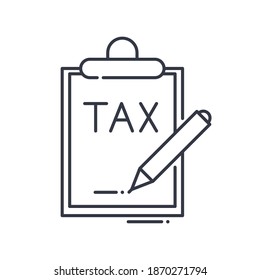 Tax icon, linear isolated illustration, thin line vector, web design sign, outline concept symbol with editable stroke on white background.