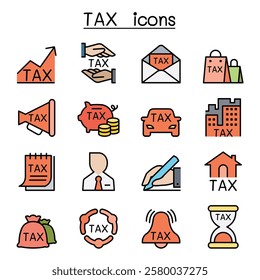 TAX icon set in color line style