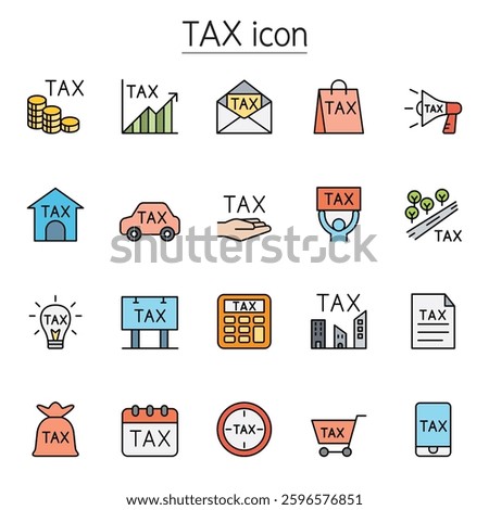 Tax icon set in color line style