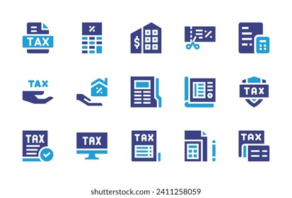 Tax icon set. Duotone color. Vector illustration. Containing tax calculate, tax, tax office, taxes, accounting, shield.