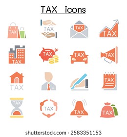 TAX icon set  in flat color style