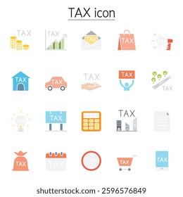 Tax icon set in flat color style