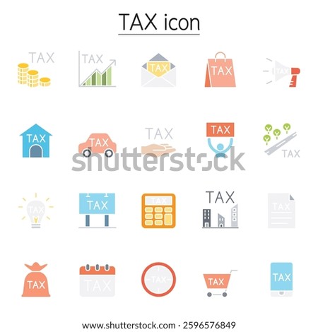 Tax icon set in flat color style