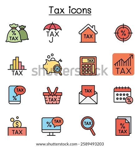 Tax icon set in thin lines style