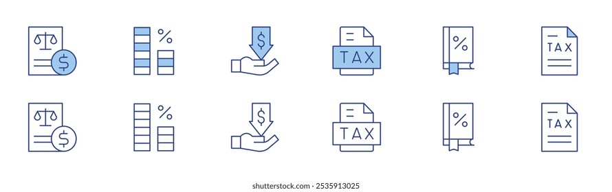 Tax icon set in two styles, Duotone and Thin Line style. Editable stroke. taxes, tax calculate, tax.