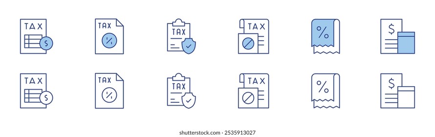 Icono de impuesto establecido en dos estilos, estilo Duotone y línea fina. Trazo editable. impuesto, Comprobante, contabilidad.
