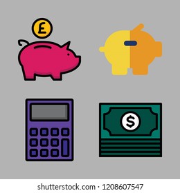 tax icon set. vector set about money, piggy bank and calculator icons set.