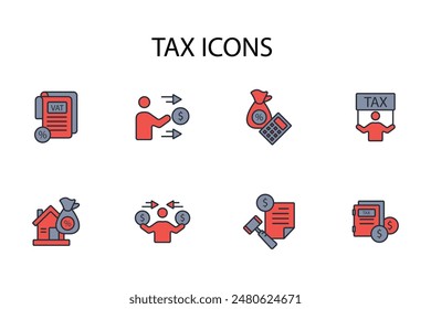 Conjunto de iconos de impuestos.Vector.Trazo editable.signo de estilo lineal para uso Diseño web,logotipo.Ilustración de símbolo.