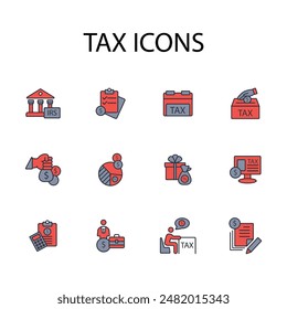 Conjunto de iconos de impuestos.Vector.Trazo editable.signo de estilo lineal para uso Diseño web,logotipo.Ilustración de símbolo.