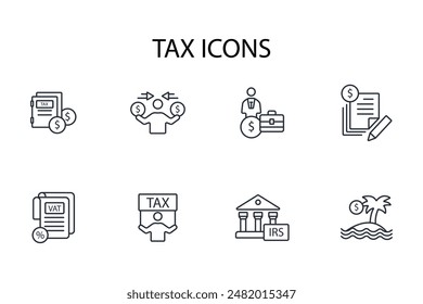 Tax icon set.vector.Editable stroke.linear style sign for use web design,logo.Symbol illustration.