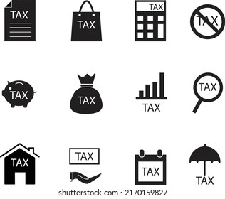tax icon silhouette vector set. black tax sign. tax symbol. flat style.
