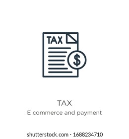 Steuersymbol. Dünne lineare Steuerumrandung Symbol einzeln auf weißem Hintergrund aus E-Commerce und Zahlungserhebung. Vektorillustration der Linie, Symbol für Web und Mobilfunk