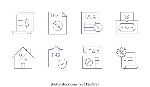 Steuersymbole. bearbeitbarer Strich. Mit Steuern, Steuern, Haus, Erbschaft, Rechnung.