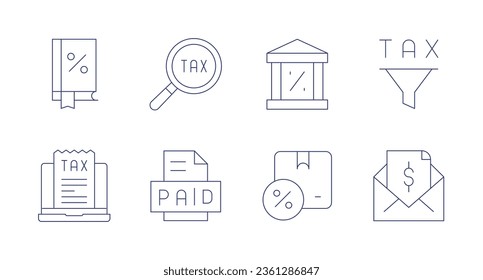 Tax icons. editable stroke. Containing search, paid, tax, customs, bank.