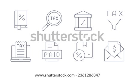 Tax icons. editable stroke. Containing search, paid, tax, customs, bank.