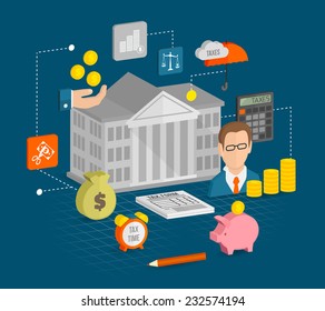 Tax icons isometric set with internal revenue service time calculation elements vector illustration