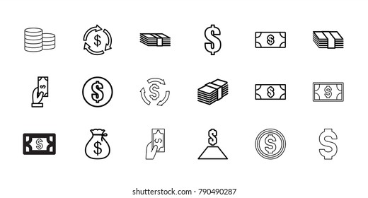 Tax icons. set of 18 editable outline tax icons: money, money sack, payment, money
