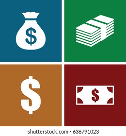 Tax icons set. set of 4 tax filled icons such as money sack, money