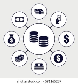 tax icons set. Set of 9 tax filled icons such as Money, Money sack, Payment, money