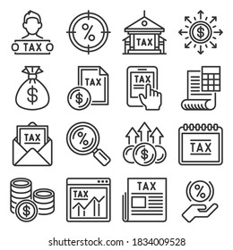 Tax Icons Set on White Background. Vector