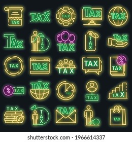 Tax icons set. Outline set of tax vector icons neon color on white