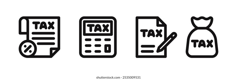 Tax icons set. Tax Return, tariff, personal tax, commission. Vector illustration.