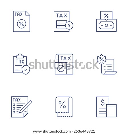 Tax icons set. Thin Line style, editable stroke. tax, receipt, inheritance, bill, accounting.