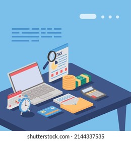 tax icons in tablet scene