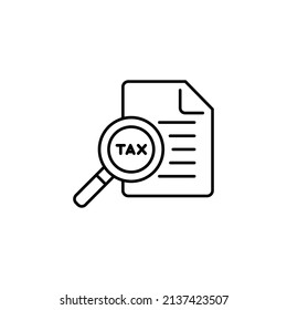 Tax identification icon. Simple outline style. Document with magnifying glass, file analysis concept. Vector illustration design isolated. EPS 10.