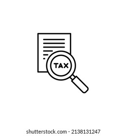 Tax identification icon. Simple outline style. Document with magnifying glass, file analysis concept. Vector illustration design isolated. EPS 10.