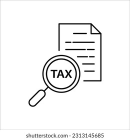 Tax identification icon. Simple outline style. Document with magnifying glass, file analysis concept. Vector illustration design isolated. EPS 10.