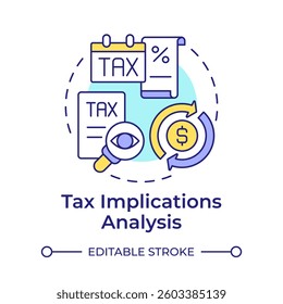 Tax implications analysis multi color concept icon. Finances control. Intercompany transaction process. Round shape line illustration. Abstract idea. Graphic design. Easy to use in booklet
