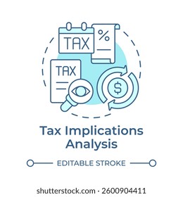 Tax implications analysis soft blue concept icon. Finances control. Intercompany transaction process. Round shape line illustration. Abstract idea. Graphic design. Easy to use in booklet