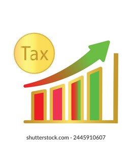 Gráfico de aumento de impuestos o arriba con la moneda aislada en el fondo blanco Vector editable eps. Gráfico de impuestos altos para empresas corporativas y sectores gubernamentales y puesto de sensibilización pública