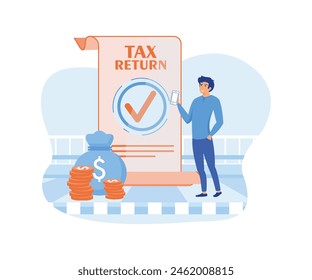 Tax inspector concept. Idea of accounting and payment. Tax returns. Financial bill, financial legislation compliance monitoring. flat vector modern illustration 