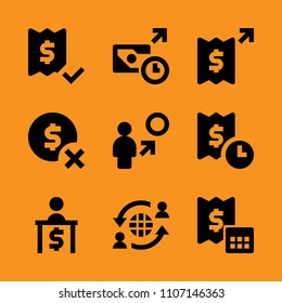 tax, investment, bag and paid icon set. Vector illustration for web and design.