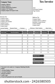 Tax Invoice layout template, vector drawing