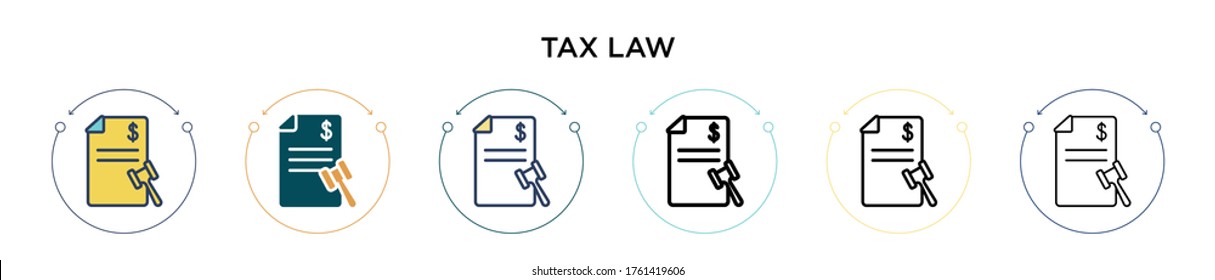 Tax law icon in filled, thin line, outline and stroke style. Vector illustration of two colored and black tax law vector icons designs can be used for mobile, ui, web