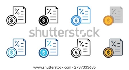 Tax Liabilities icons set multiple style collection. Editable stroke 
