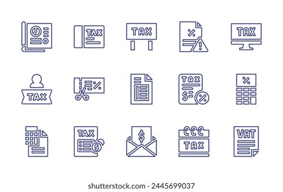 Juego de iconos de línea de impuestos. Trazo editable. Ilustración vectorial. Que contiene iva, impuesto, calendario, cálculo de impuestos, impuestos.