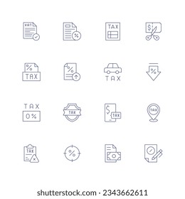 Tax line icon set on transparent background with editable stroke. Containing vat, taxes, tax, tax free, smartphone, placeholder, focus, payment, loan.