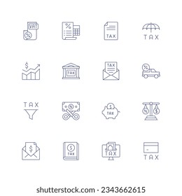 Tax line icon set on transparent background with editable stroke. Containing value, taxes, tax, insurance, tax office, car, savings, balance, online payment, credit card.