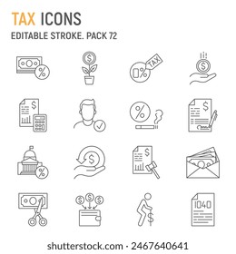 Tax line icon set, taxation collection, vector graphics, logo illustrations, tax vector icons, finance signs, outline pictograms, editable stroke