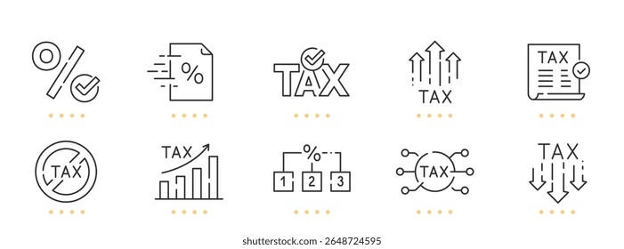 Ícones de linha de imposto. Relatório, taxa, porcentagem etc. Traçado editável