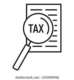 Tax magnifier icon. Outline tax magnifier vector icon for web design isolated on white background