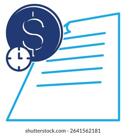 Tax Management icon represented by task paper, money, wall clock Dualtone style.