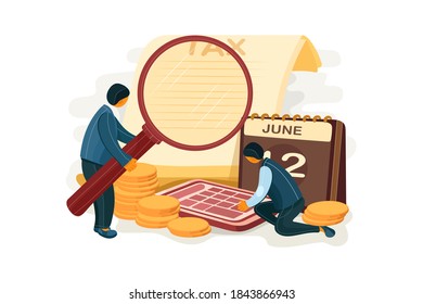 Concepto de Ilustración de vectores de administración de impuestos. Se puede usar para banner web, infografías, imágenes de héroes. Ilustración plana aislada en fondo blanco.