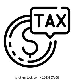 Tax money coin icon. Outline tax money coin vector icon for web design isolated on white background